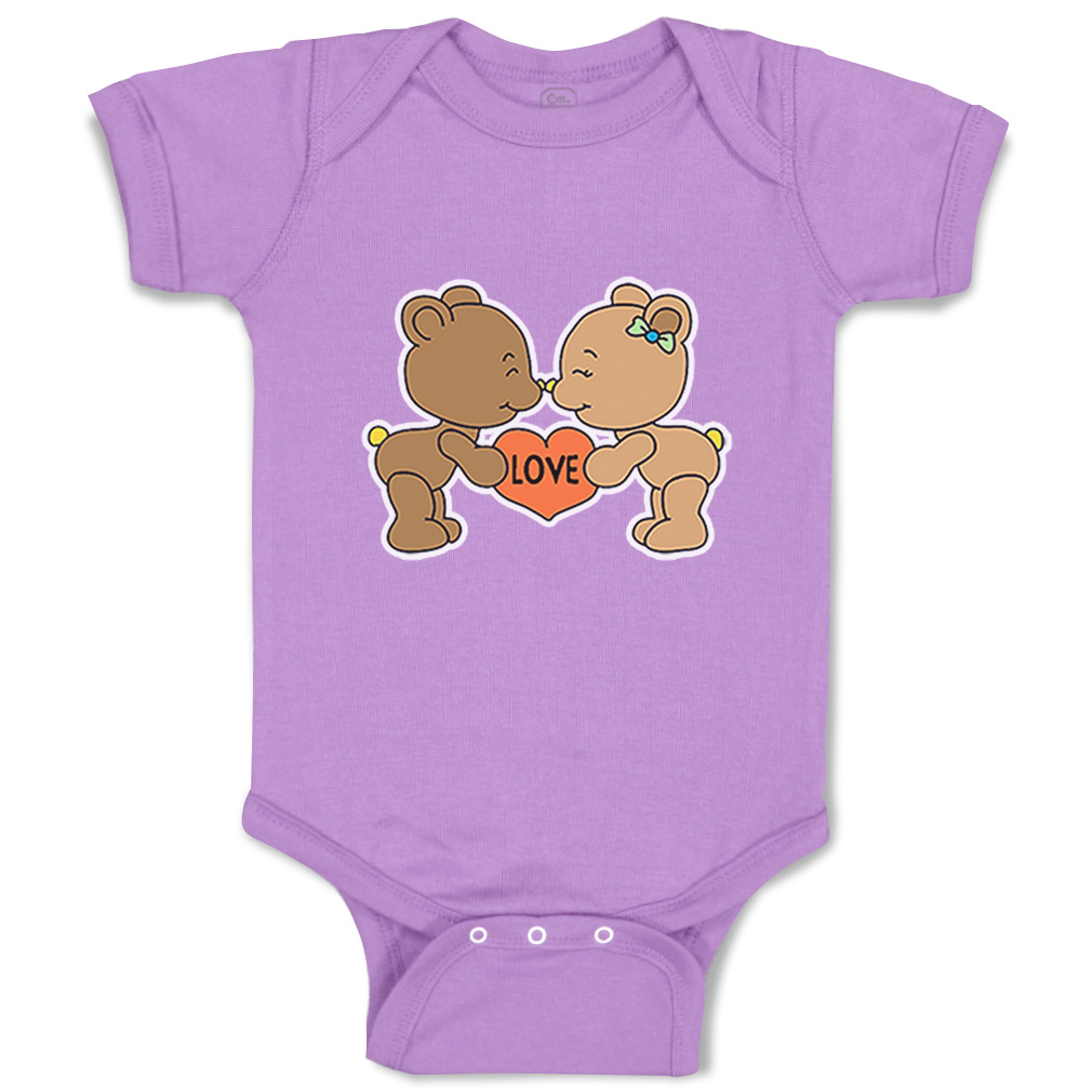Baby Bodysuit 2 Teddy Bears Love Holding Red Heart Funny Boy & Girl Baby Clothes - Picture 10 of 23