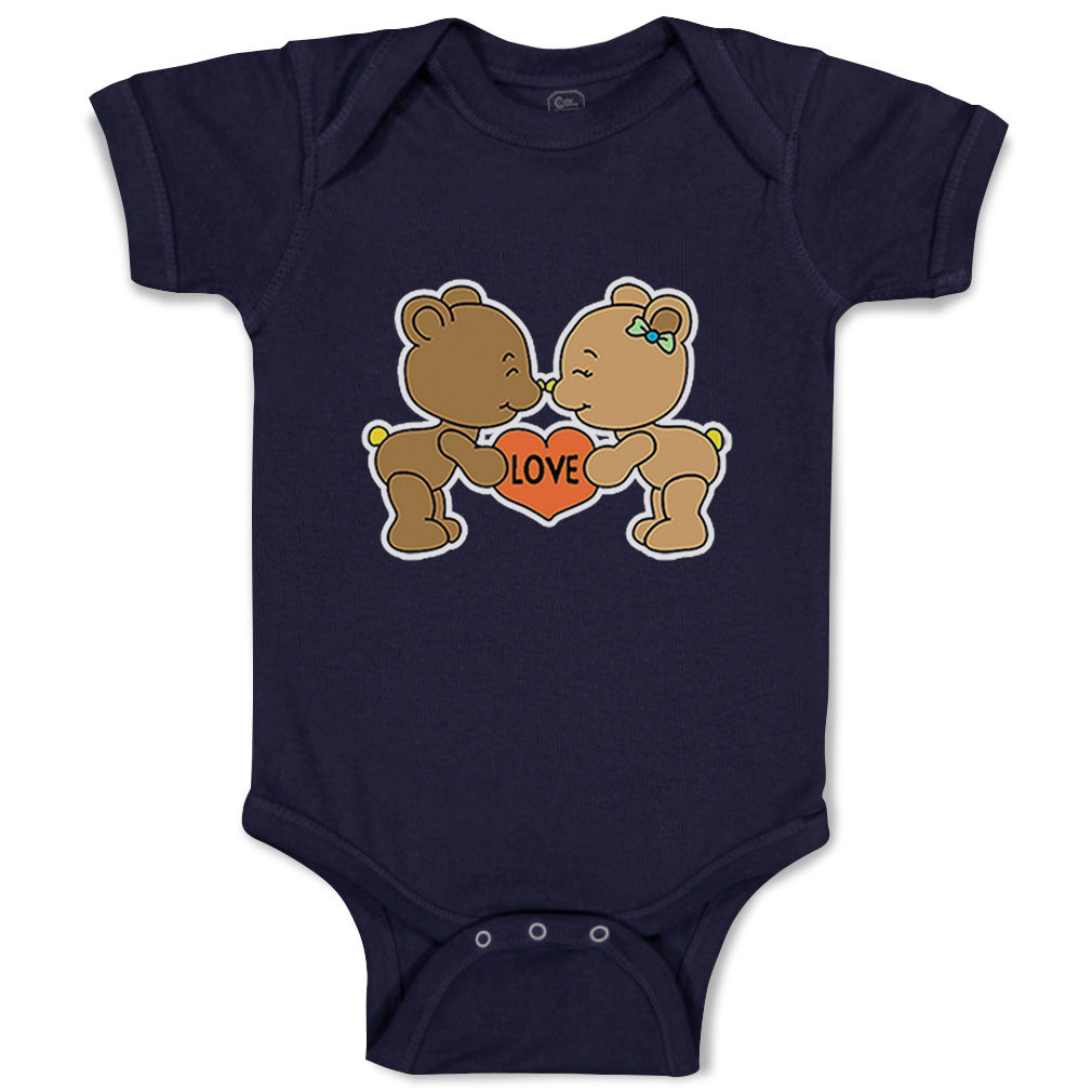 Baby Bodysuit 2 Teddy Bears Love Holding Red Heart Funny Boy & Girl Baby Clothes - Picture 12 of 23