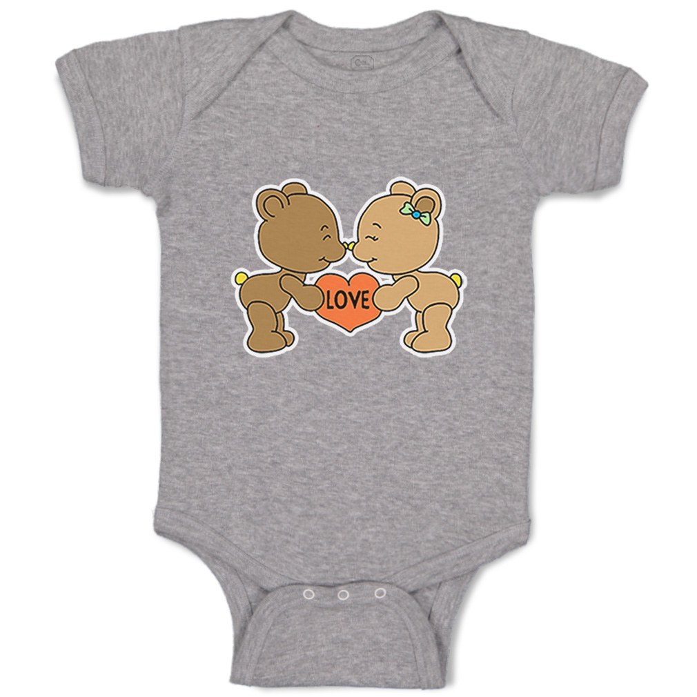Baby Bodysuit 2 Teddy Bears Love Holding Red Heart Funny Boy & Girl Baby Clothes - Picture 14 of 23