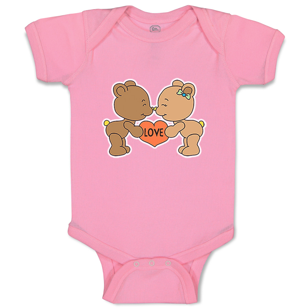 Baby Bodysuit 2 Teddy Bears Love Holding Red Heart Funny Boy & Girl Baby Clothes - Picture 18 of 23