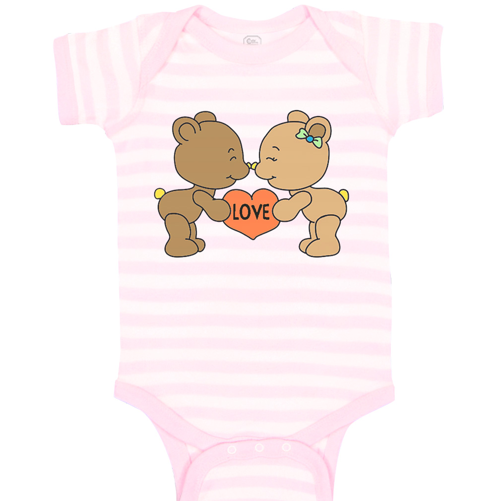 Baby Bodysuit 2 Teddy Bears Love Holding Red Heart Funny Boy & Girl Baby Clothes - Picture 22 of 23