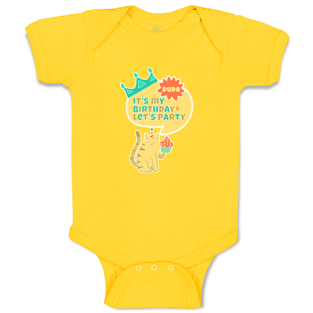 Baby Bodysuit Dude It's My Birthday Let's Party Style B Boy & Girl Baby Clothes - Picture 19 of 21