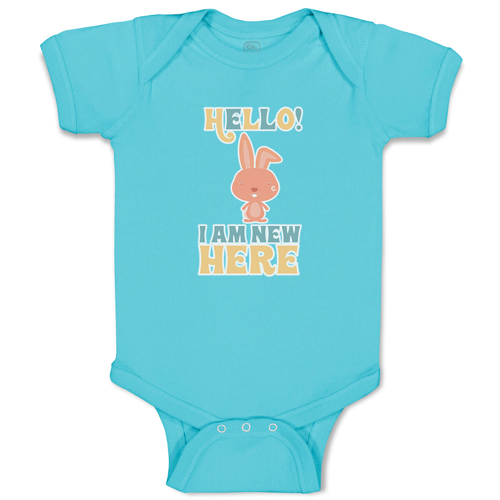 Baby Bodysuit Hello I Am New Here Rabbit Funny Cotton Boy & Girl Baby Clothes - Picture 21 of 21