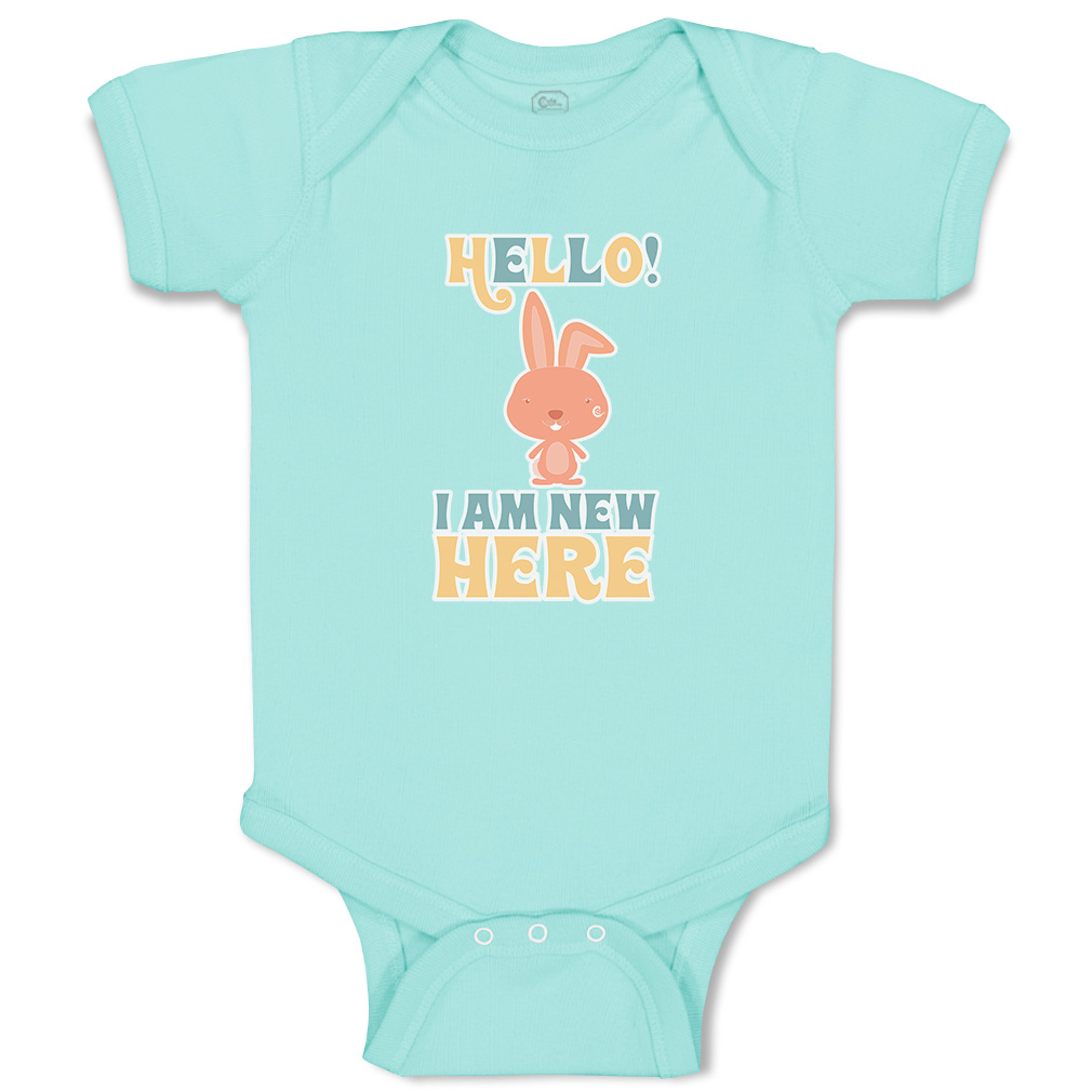 Baby Bodysuit Hello I Am New Here Rabbit Funny Cotton Boy & Girl Baby Clothes - Picture 20 of 21