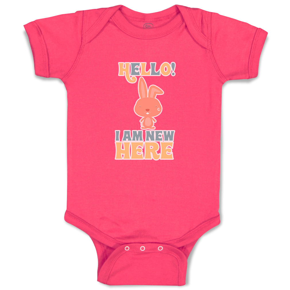 Baby Bodysuit Hello I Am New Here Rabbit Funny Cotton Boy & Girl Baby Clothes - Picture 7 of 21