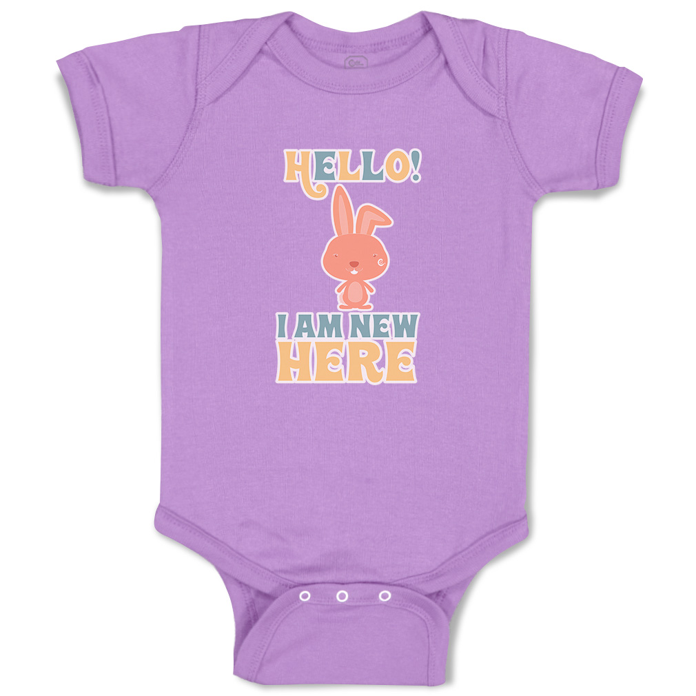 Baby Bodysuit Hello I Am New Here Rabbit Funny Cotton Boy & Girl Baby Clothes - Picture 9 of 21