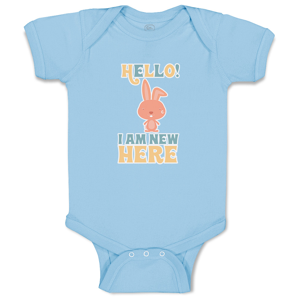 Baby Bodysuit Hello I Am New Here Rabbit Funny Cotton Boy & Girl Baby Clothes - Picture 10 of 21