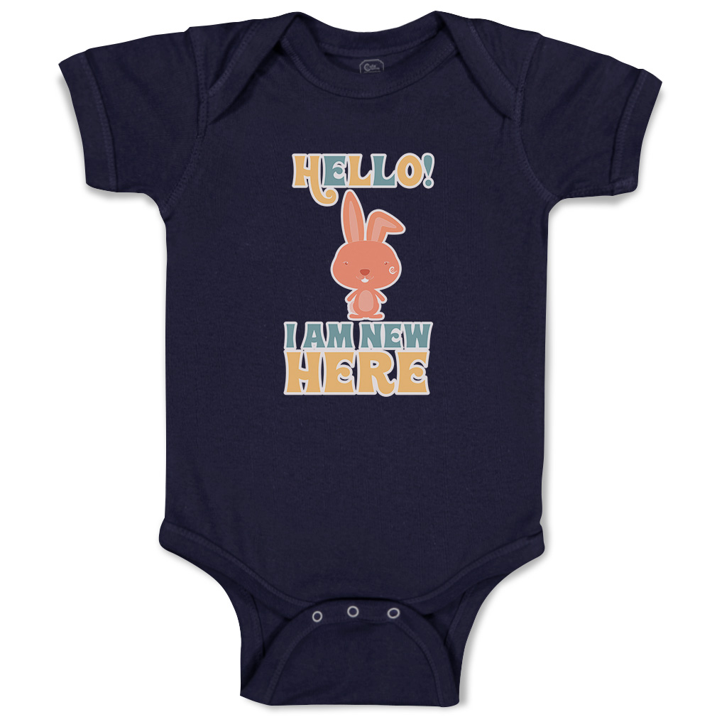 Baby Bodysuit Hello I Am New Here Rabbit Funny Cotton Boy & Girl Baby Clothes - Picture 11 of 21