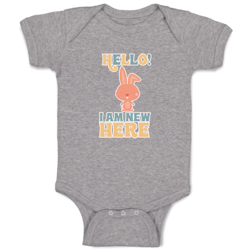 Baby Bodysuit Hello I Am New Here Rabbit Funny Cotton Boy & Girl Baby Clothes - Picture 12 of 21