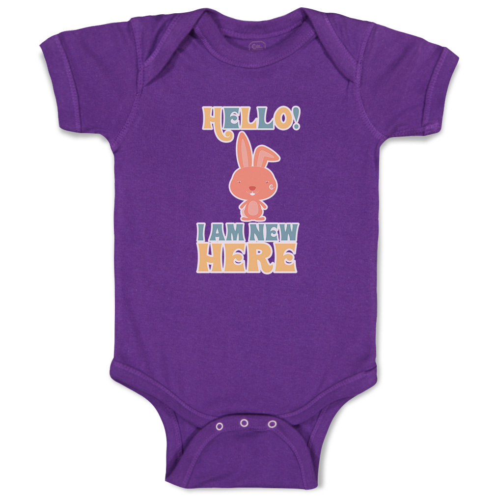 Baby Bodysuit Hello I Am New Here Rabbit Funny Cotton Boy & Girl Baby Clothes - Picture 13 of 21