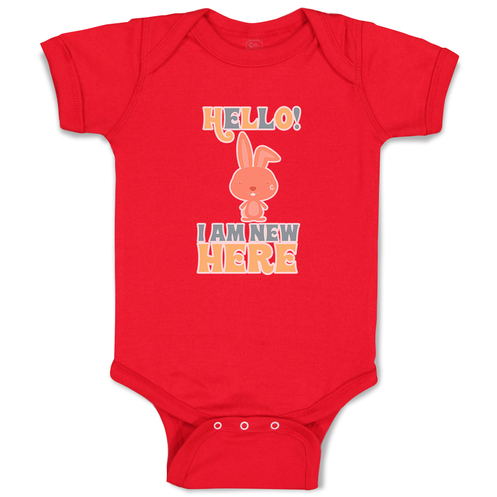 Baby Bodysuit Hello I Am New Here Rabbit Funny Cotton Boy & Girl Baby Clothes - Picture 14 of 21