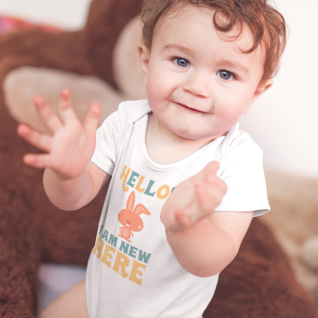 Baby Bodysuit Hello I Am New Here Rabbit Funny Cotton Boy & Girl Baby Clothes - Picture 2 of 21