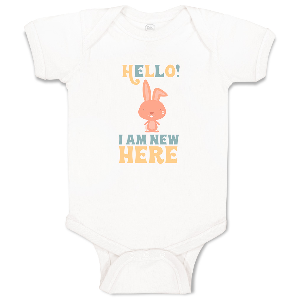Baby Bodysuit Hello I Am New Here Rabbit Funny Cotton Boy & Girl Baby Clothes - Picture 17 of 21