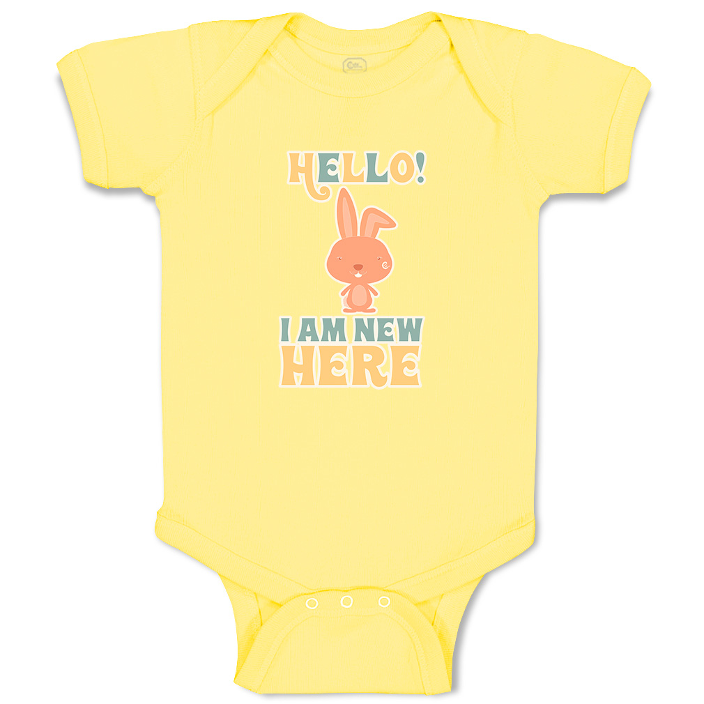 Baby Bodysuit Hello I Am New Here Rabbit Funny Cotton Boy & Girl Baby Clothes - Picture 18 of 21